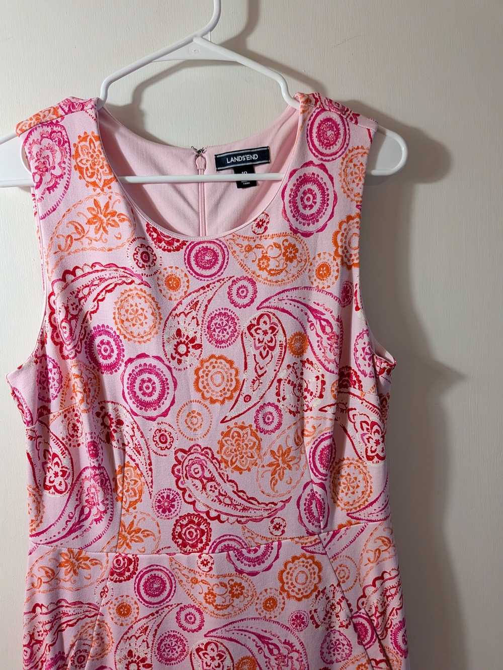 Lands' End Pink and Orange Paisley Sleeveless Dress